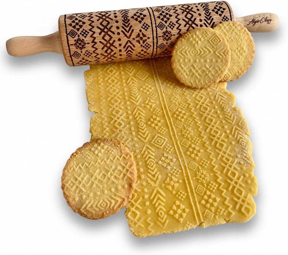 BEEHIVE Embossing Rolling Pin with Pattern. Laser Engraved Embossing Dough Roller for Homemade Cookies and Pottery by Algis Crafts