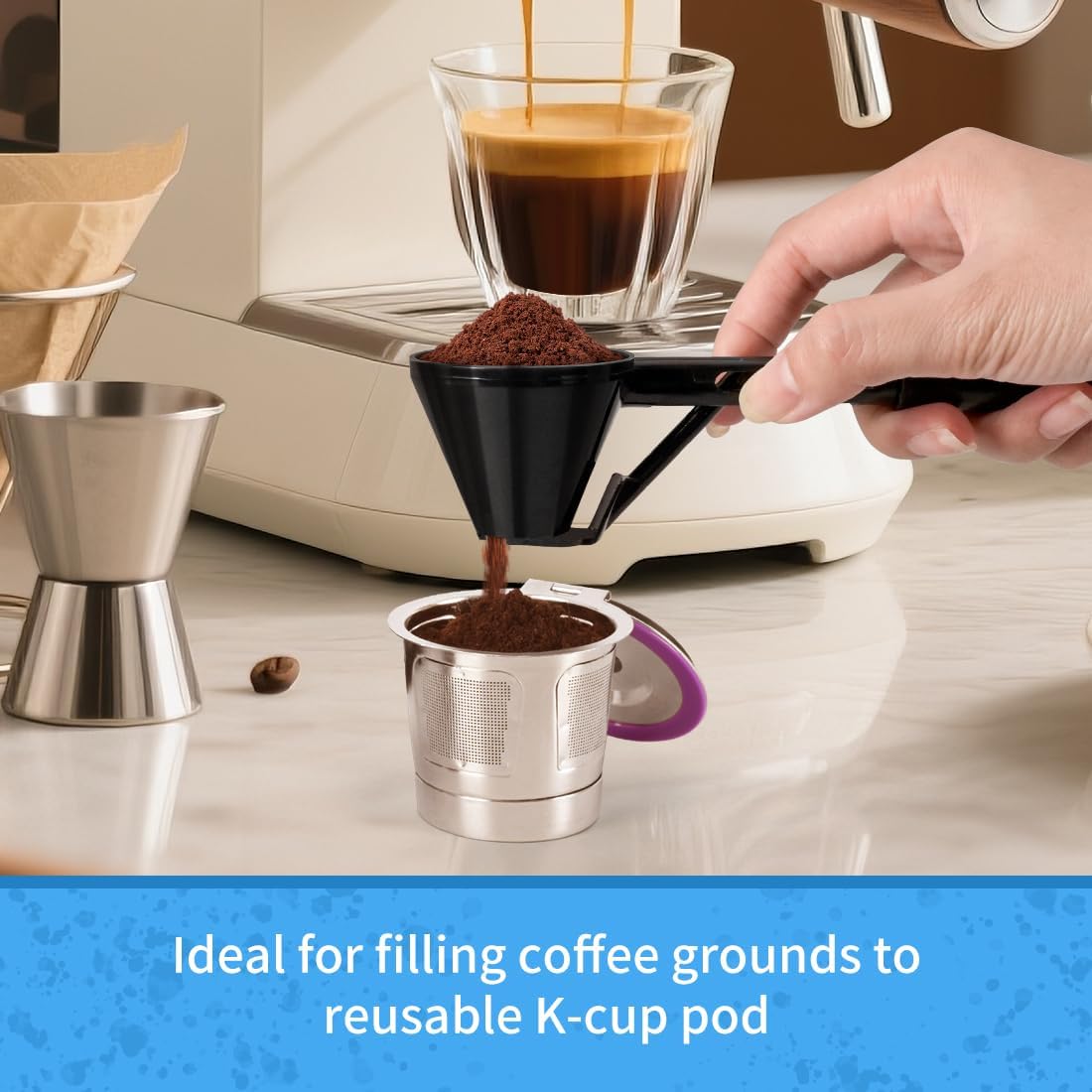 Measuring Scoop with Funnel for Filling Water Bottles with Protein Powder Milk Powder Filling Resuable K Cup Coffee Capsule with Coffee Grounds