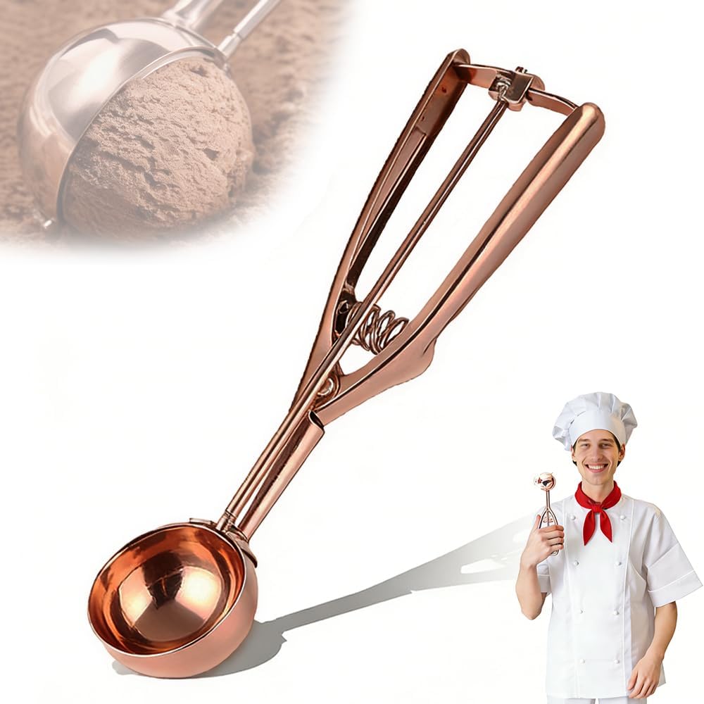 Gold Ice Cream Scoop 304 Stainless Steel Cookie Scoops for Baking Melon Baller with Trigger 3 Sizes (Gold, S)