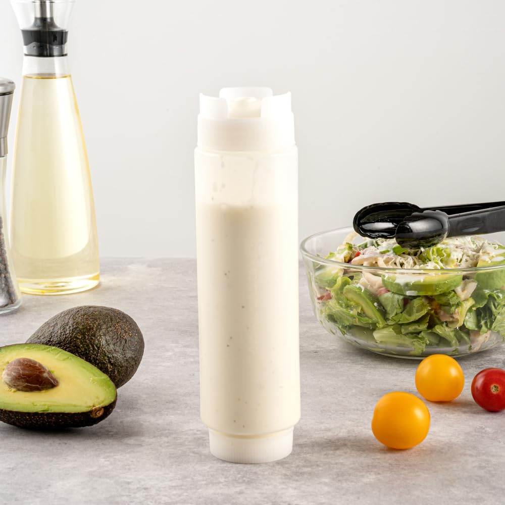 Restaurantware 32oz. FIFO Inverted Plastic Squeeze Bottle with Refill and Dispensing Lids - First In First Out - Perfect for Restaurants Catering and Food Trucks - 1ct box
