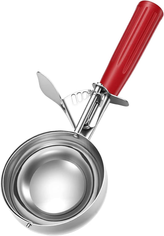 1 Pcs 8 Ounce Portion Scoops Ice Cream Scooper with Trigger Stainless Steel Portion Control Scoop for Restaurant, Baking Food, Cookie Dough, Cupcake Batter (Red)
