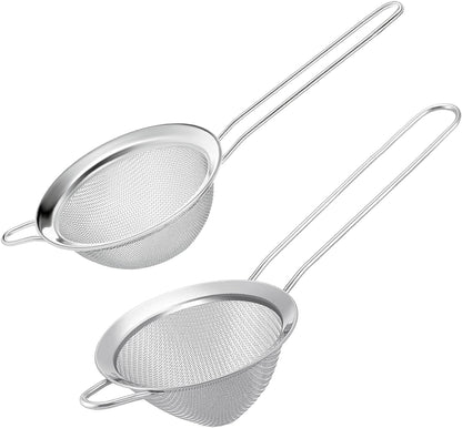 Small Fine Mesh Strainer Set, Stainless Steel Mini Sieve, Bar Strainer for Cocktail, Juice, Coffee, Tea Strainer for Loose Leaf Tea, Mini Sifter for Matcha, Flour, 2 PCS