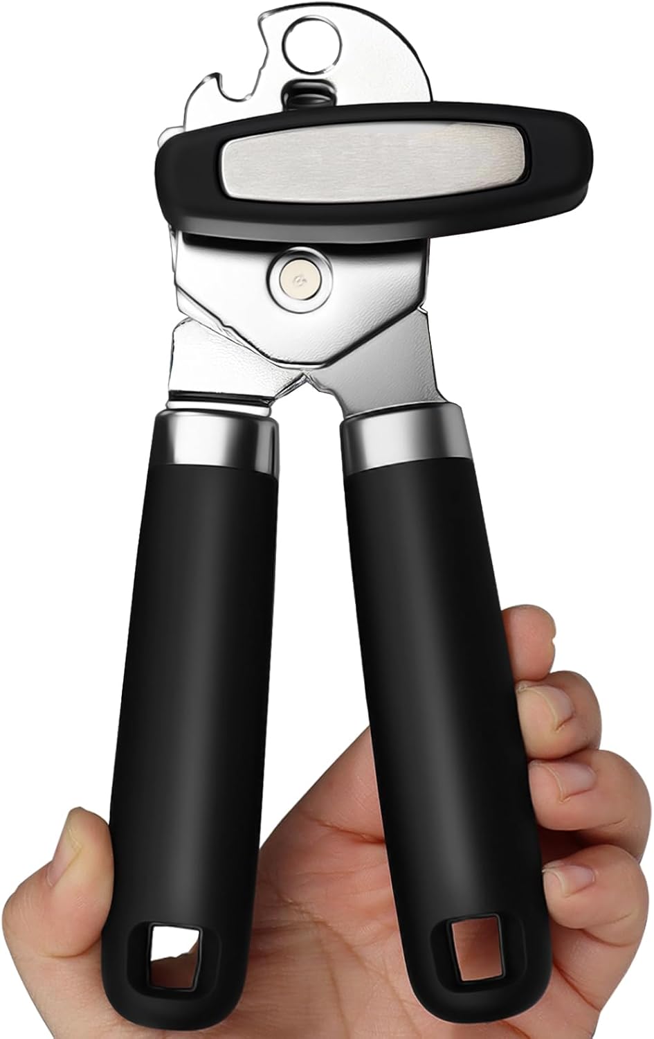 Can Opener Multifunction Manual Can Opener Features Black Stainless Steel Construction Open Can Beer Bottle with Magnetic Function for Daily Kitchen Use Seniors and Arthritis Hands