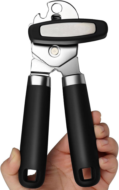 Can Opener Multifunction Manual Can Opener Features Black Stainless Steel Construction Open Can Beer Bottle with Magnetic Function for Daily Kitchen Use Seniors and Arthritis Hands