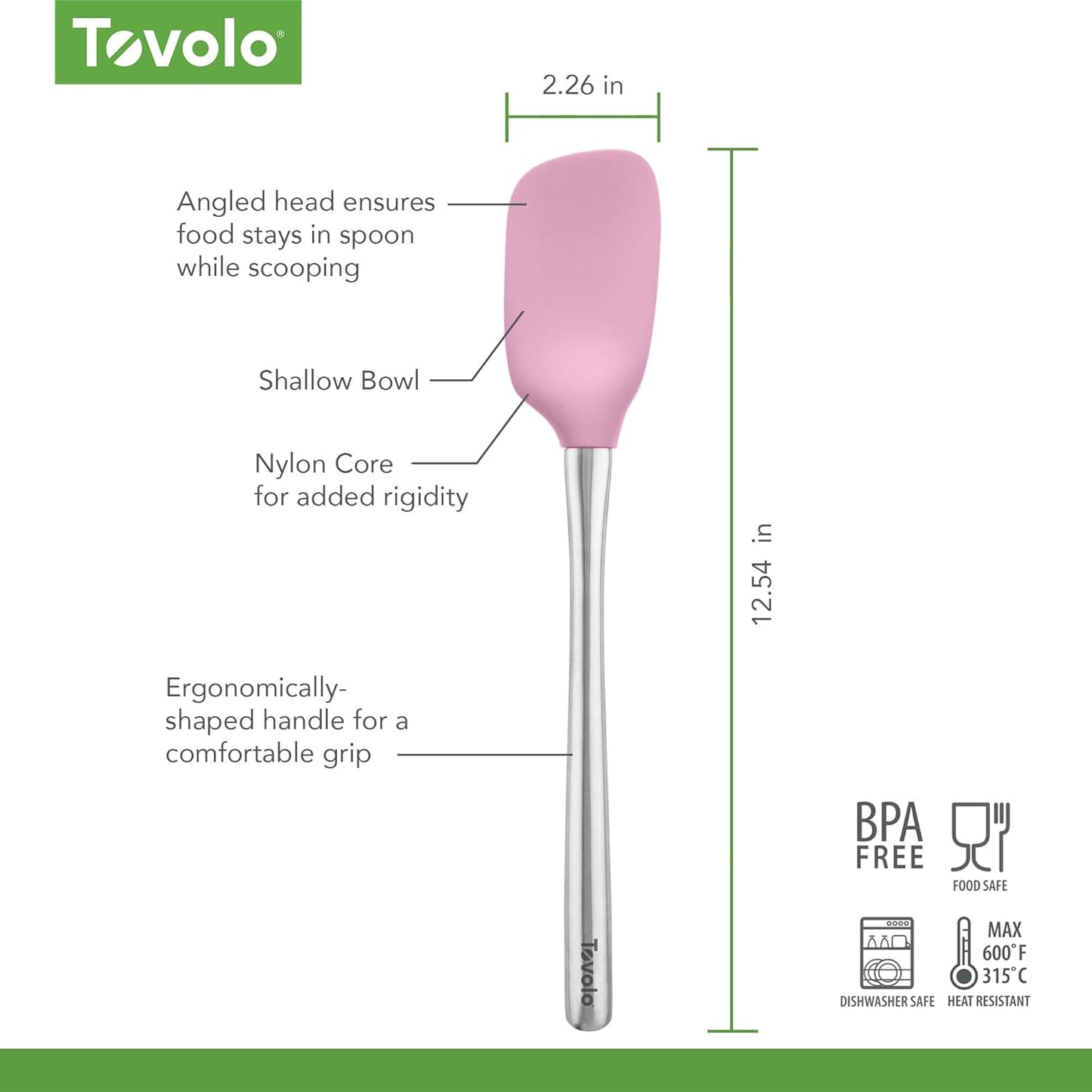 Tovolo Flex Core Silicone Spatula Spoonula Set of 2 for Non Stick Cast Iron Cooking & Baking, Dishwasher Safe Heat Resistant BPA Free Long Stainless Steel Handle Kitchen Utensil, Charcoal Gray