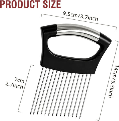 Onion Holder for Slicing, Onion Cutter Vegetable Chopper, Food Slicer Assistant Tool for Fruit Lemon and Meat,Stainless Steel Tomato Slicer Vegetable Cutter for Potato, Avocados, Eggs,