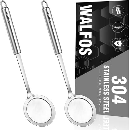 Walfos Fat Skimmer Spoon, 304 Stainless Steel Fat skimmer For Cooking, Fine Mesh Strainer, Food Strainer Fit For Separation Of The Floating Foam, Fat, Grease - Set of 2 Sise