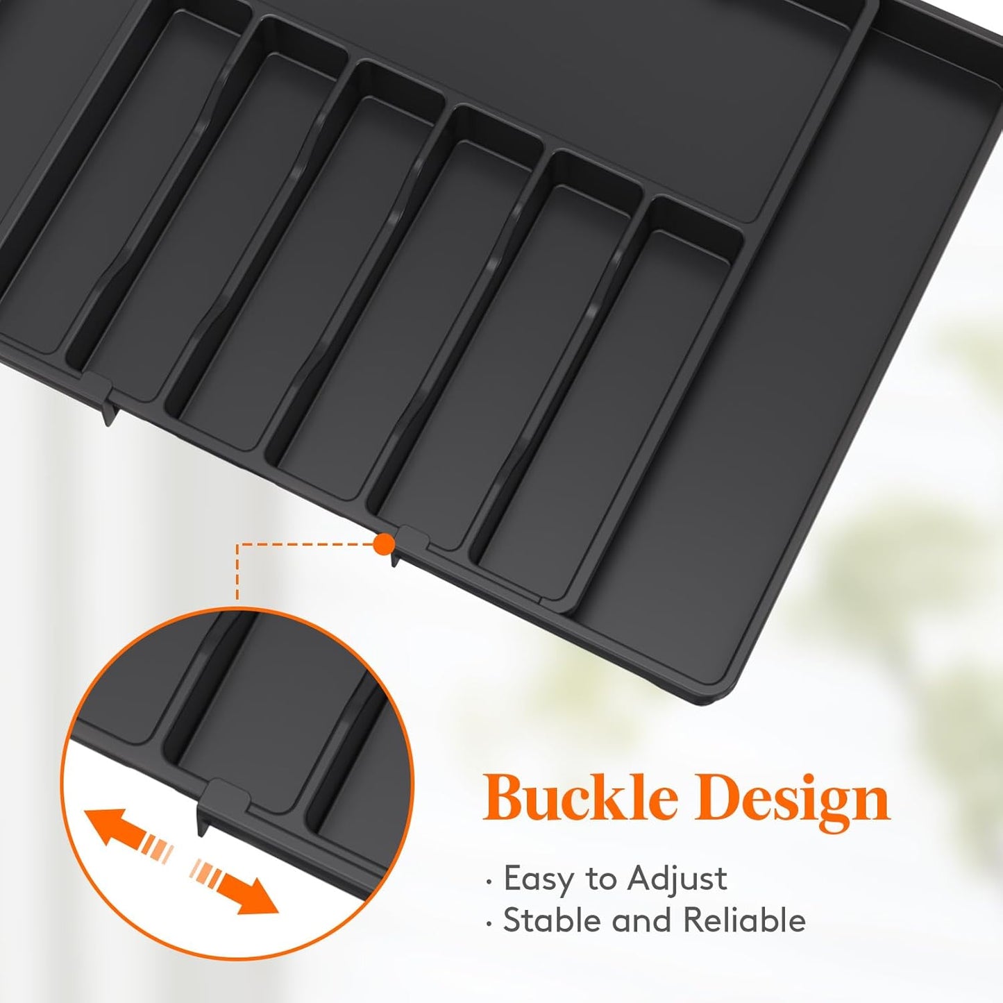Lifewit Silverware Drawer Organizer, Expandable Utensil Tray for Kitchen, BPA Free Flatware and Cutlery Holder, Adjustable Plastic Storage for Spoons Forks Knives, 11-18 x 14", Black