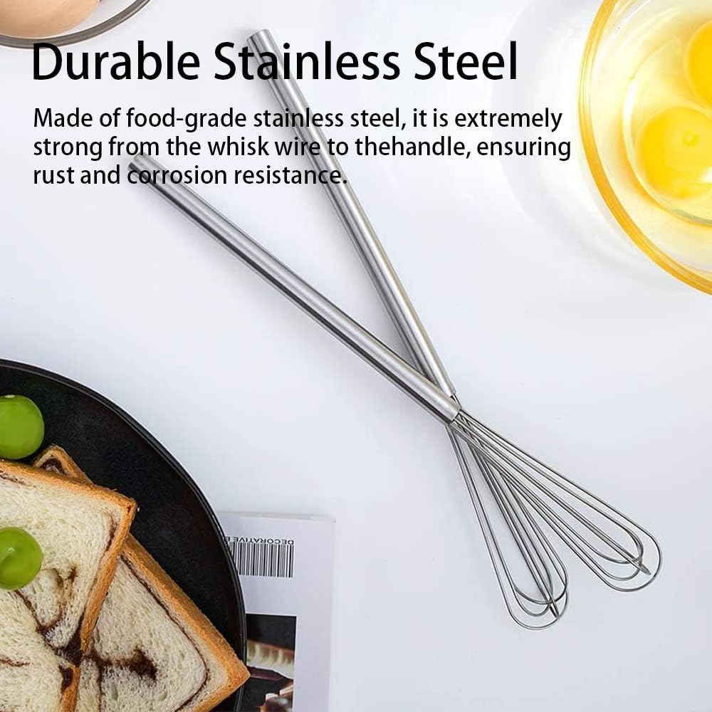 Stainless Steel Mini Whisk 2 Pcs, Small Wire Whisks Set with Wooden Handle, Kitchen Egg Beater Mini Hand Mixer for Cooking, 7.8inch