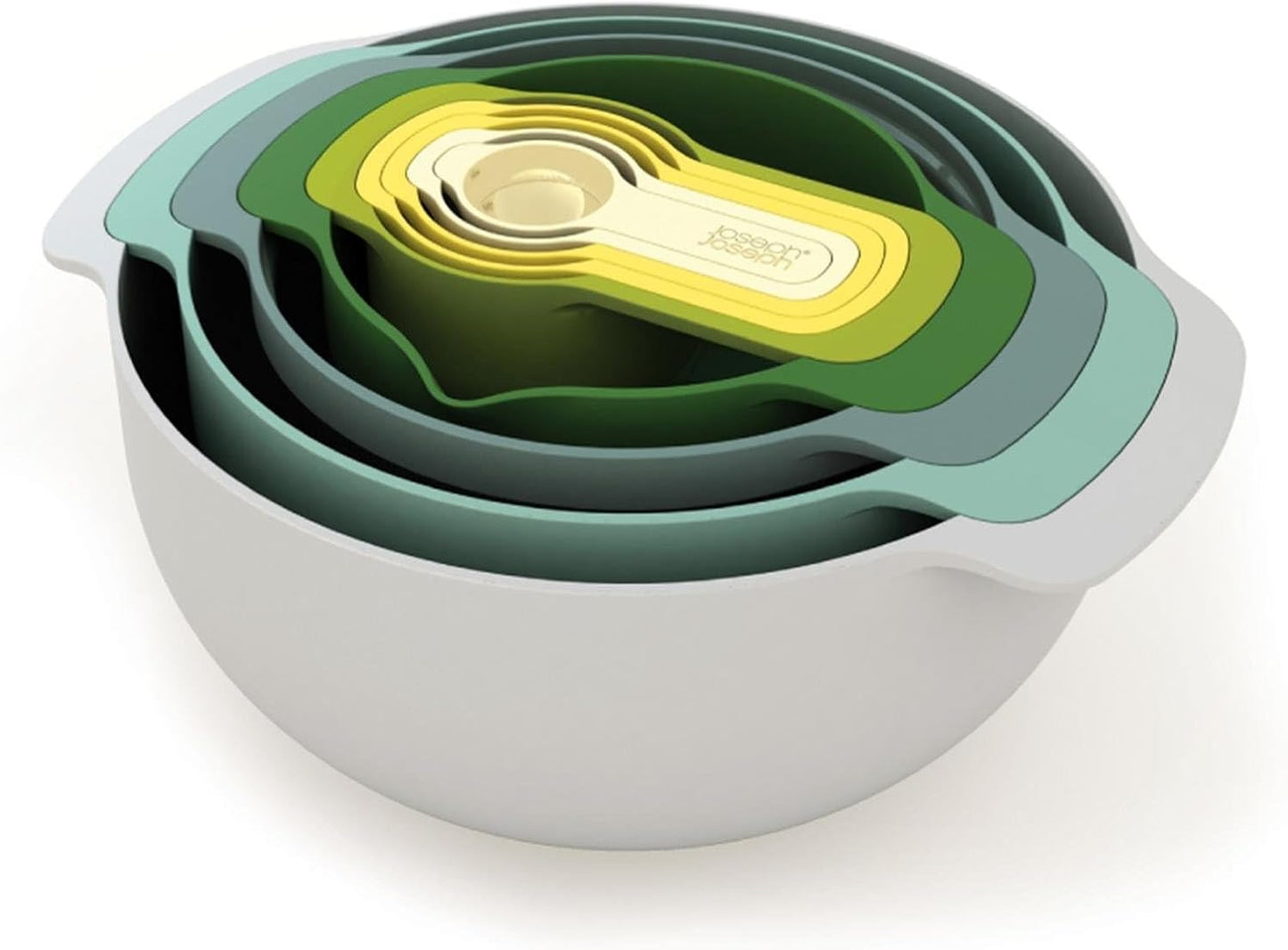 Joseph Joseph Nest 9 Plus, 9 Piece Compact Food Preparation Set with Mixing Bowls, Measuring cups, Sieve and Colander, MultiColor