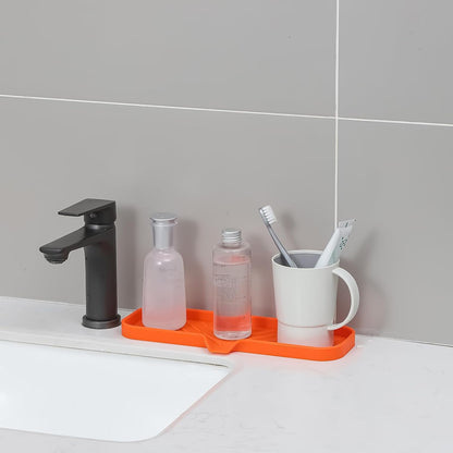MicoYang Silicone Soap Dish with Drain Spout, Self-Draining Sink Organizer Tray for Bathroom and Kitchen, Sponges, Dispensers and Soap Holder, Non-Slip and Dishwasher Safe, Black (Compact, 4.9"×3.2")