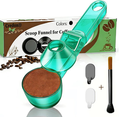 Credon Coffee Scoop with Funnel for Ground Coffee & Protein Powder – Coffee Bean Measuring Spoon, 2 Tablespoon Slide Scoop for Reusable K-Cup, Precision Spill-Proof (Black)