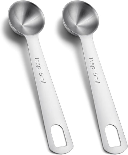 1 Teaspoon Measuring Spoon, 2Pcs Teaspoon Measuring Spoon, Short Handle Stainless Steel Kitchen Tools for Precise Cooking Baking Spices, Easy Pouring Rust Resistant (5ml, Silver)