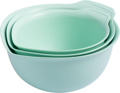 KitchenAid Universal Nesting Plastic Mixing Bowls, Set Of 3, 2.5 quart, 3.5 quart, 4.5 quart, Non Slip Base with Easy Pour Spout to Reduce Mess, Dishwasher Safe, Aqua Sky, White, Gray