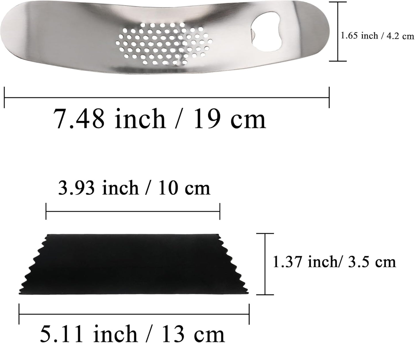 Garlic Press Rocker Stainless Steel, Manual Garlic Mincer Crusher with Silicone Peeler Set, Heavy Duty Ginger Smasher with Bottle Opener for Kitchen, Dishwasher Safe, Silver & Black