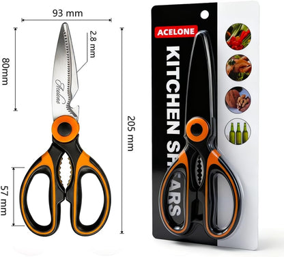 Kitchen Shears, Acelone Premium Heavy Duty Shears Ultra Sharp Stainless Steel Multi-function Kitchen Scissors for Chicken/Poultry/Fish/Meat/Vegetables/Herbs/BBQ… (Red black)