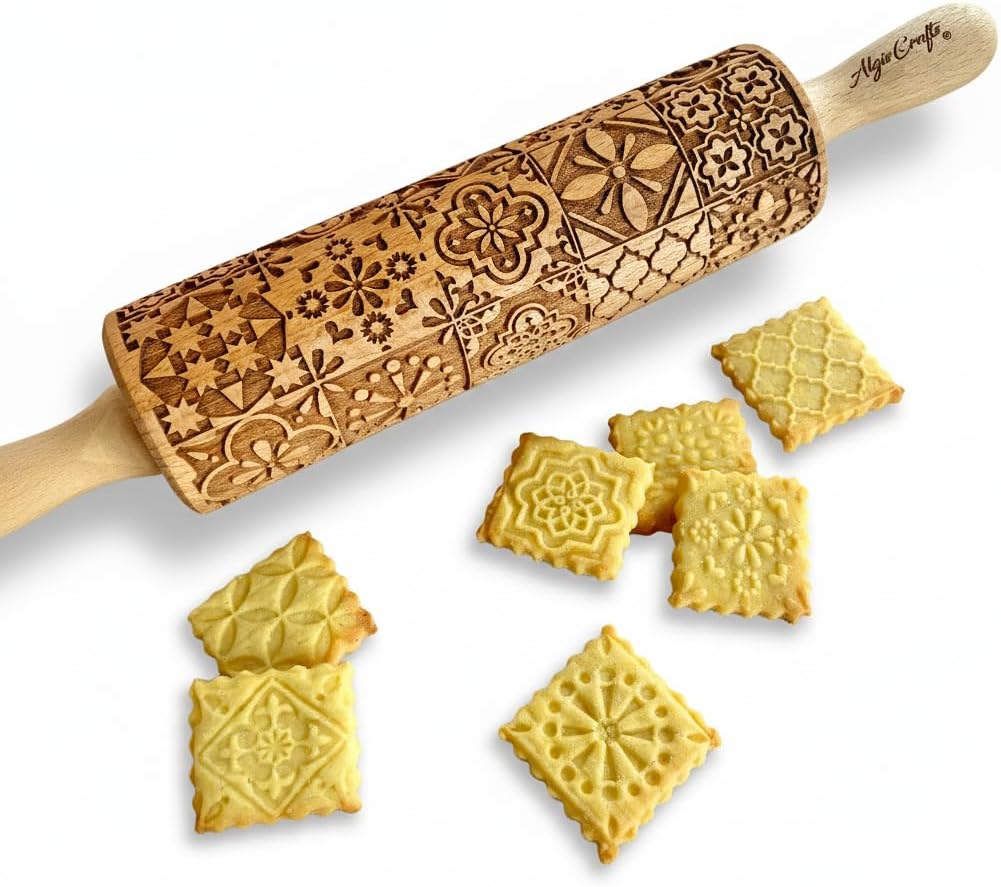 BEEHIVE Embossing Rolling Pin with Pattern. Laser Engraved Embossing Dough Roller for Homemade Cookies and Pottery by Algis Crafts