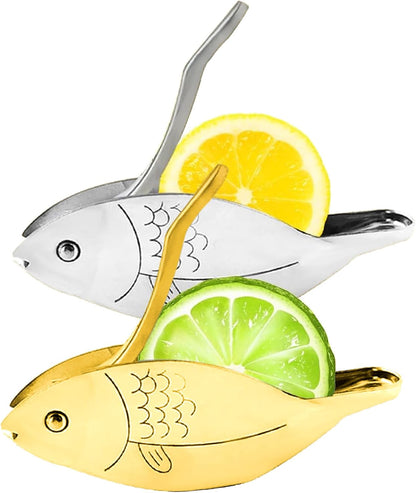 Fish Shape Lemon Squeezer, Stainless Steel Manual Lemon Juicer, Portable Lime Citrus, Heavy Duty Manual Squeeze Hand Press Juice for Cocktails Drinks Cooking (Gold)