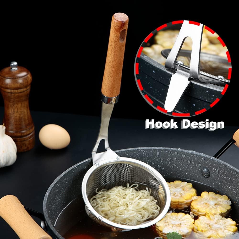 TENTA KITCHEN Premium 18/8 Stainless Steel Mesh Spider Spaghetti Dumpling Noodle Strainer -Mouth diameter 3.8 inch Basket and 8.1inch Handle