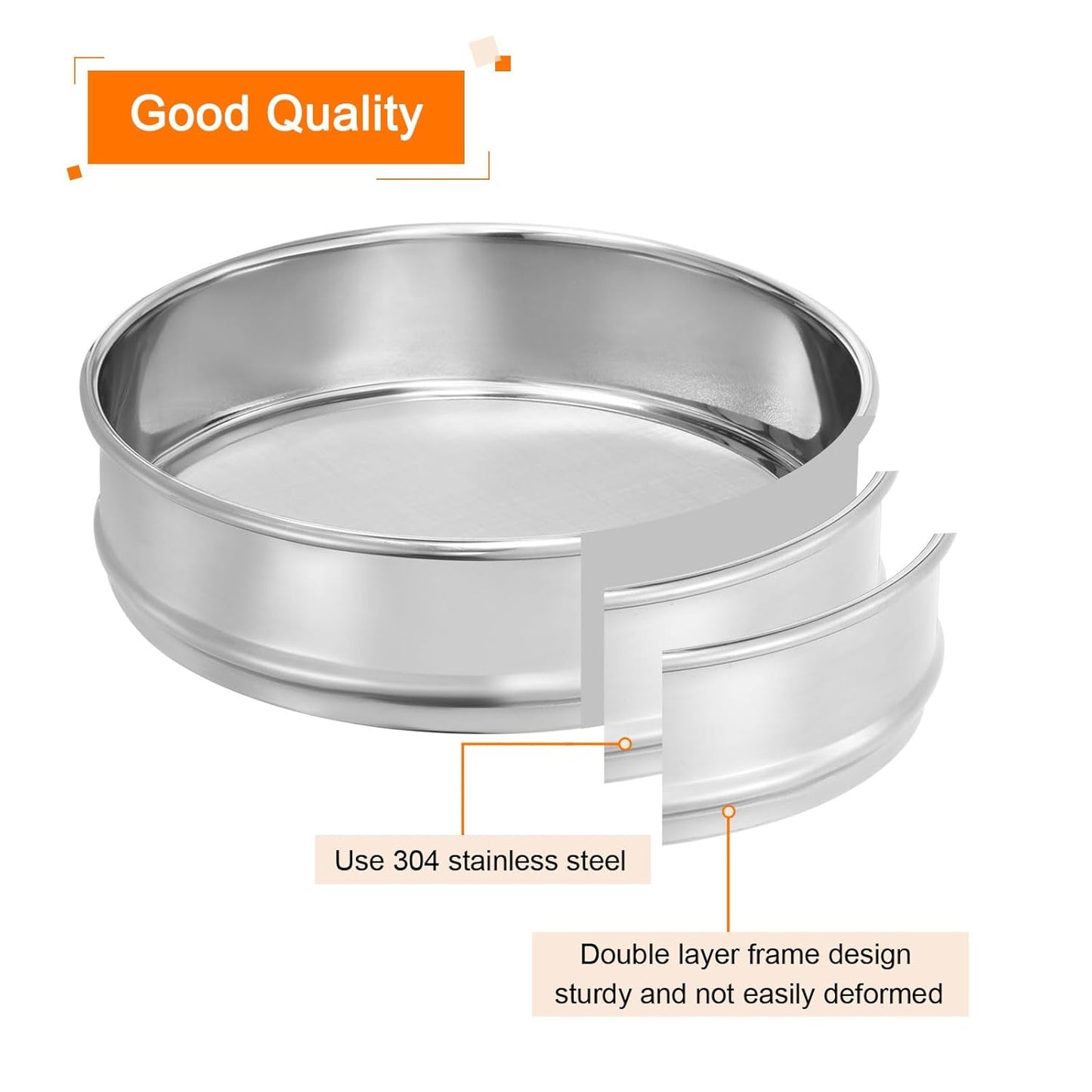 PATIKIL 40 Mesh Lab Sieve, 8" Diameter Test Sieve 304 Stainless Steel Wire Cloth (0.45mm) for Industrial Laboratory - Colors A