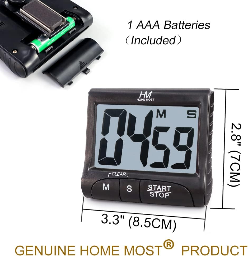 3" Large Display Kitchen Timer - Digital Timer Magnetic Back Loud Alarm On A Rope- White Cooking Timers For Kitchen Teachers Students Games Kids Meetings- Sports Timers For Workouts Exercise