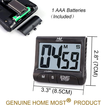 3" Large Display Kitchen Timer - Digital Timer Magnetic Back Loud Alarm On A Rope- White Cooking Timers For Kitchen Teachers Students Games Kids Meetings- Sports Timers For Workouts Exercise
