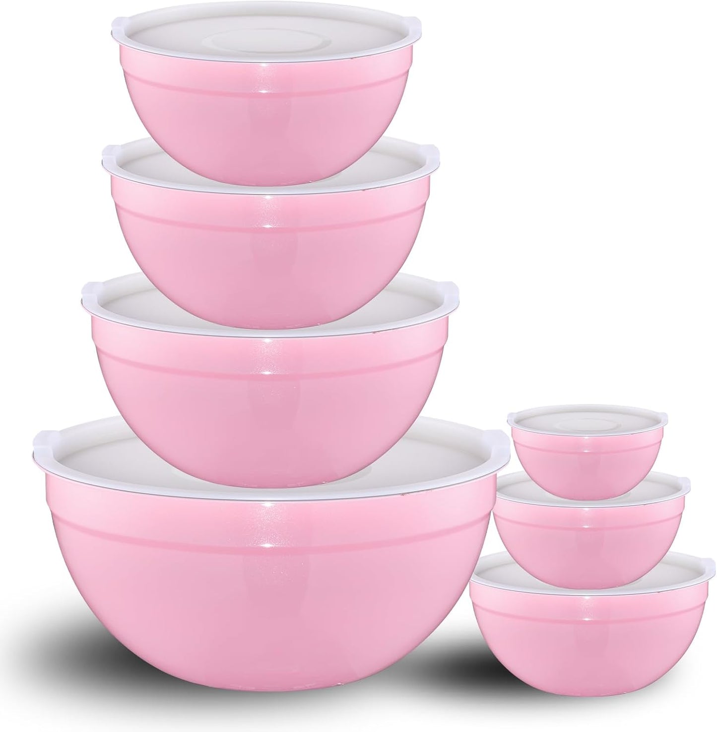 Red Mixing Bowls with Lids Set of 7, Stainless Steel Nesting Bowl with Khaki Lid for Non-slip Mixing Prepping Storing Serving, 7 Sizes-7/3.6/2.7/2.1/1.5/1/0.8 QT