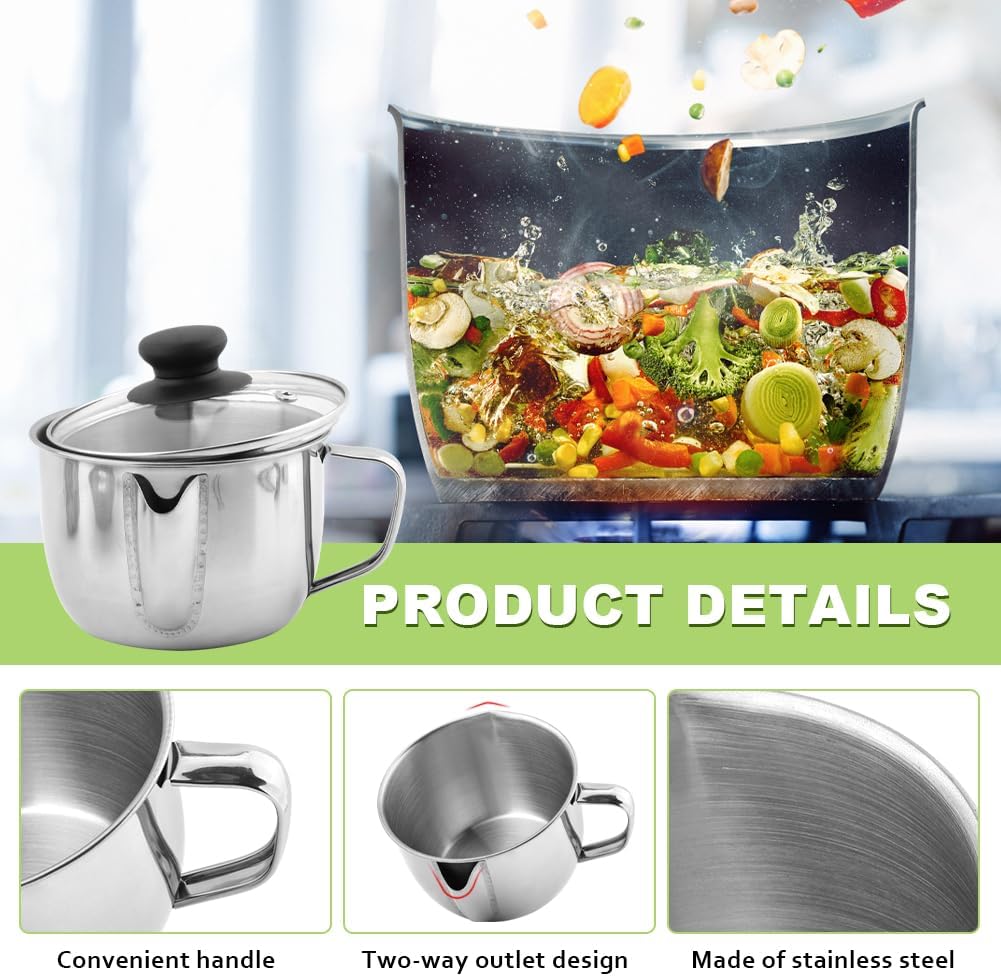 Stainless Steel Fat Separator with Strainer & Glass Lid, 1000ml Gravy Grease Separator for Soup, Stew, and Sauces,Two-Way Outlet, Multi-Use Kitchen Essential