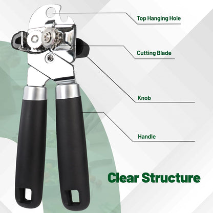 Can Opener Multifunction Manual Can Opener Features Black Stainless Steel Construction Open Can Beer Bottle with Magnetic Function for Daily Kitchen Use Seniors and Arthritis Hands
