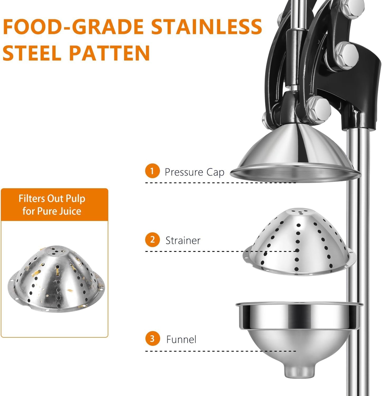 TONGCHANT Manual Juicer, Heavy Duty Cast Iron Juicer | Hand Press Juicer for Orange Lemon Lime Pomegranate & Citrus Fruits, High Leverage for Easy Juicing, Stainless Steel Cup, Easy to Clean, Black