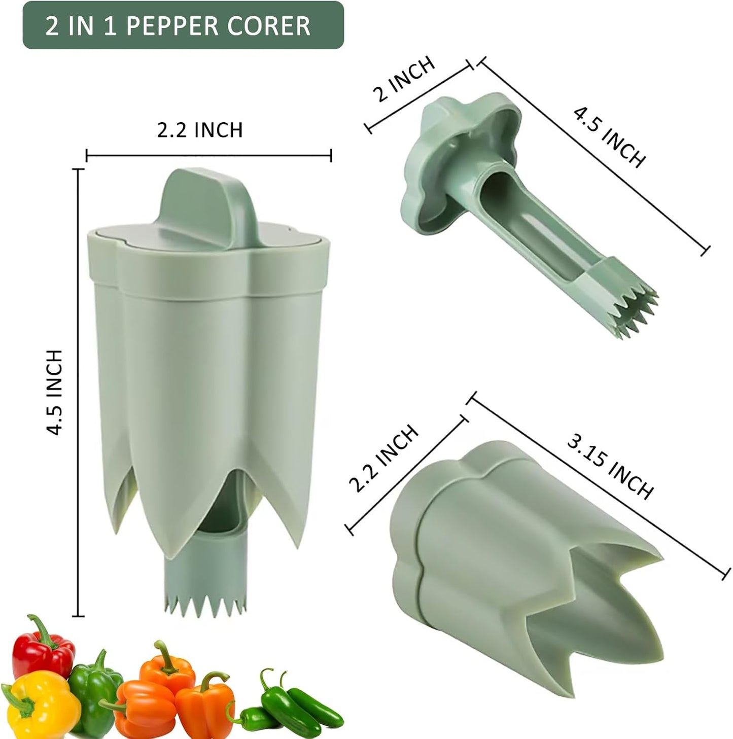 Pepper Corer Seed Remover, 2 in 1 Bell Pepper Core Cutter Deseeder Tool for Vegetable & Fruit, Practical Kitchen Gadget for Cooking, Camping and BBQ