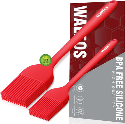 Walfos 600°F Heat Resistant Silicone Basting Brushes BPA Free Pastry Brush, Spread Oil Butter Sauce for BBQ Grill Baking Kitchen Cooking, Dishwasher Safe (2 SIZE)