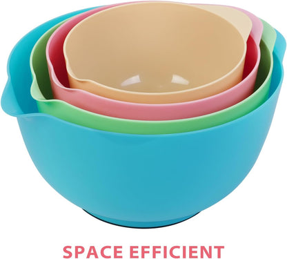 BoxedHome Green Ombre Nesting Plastic Mixing Bowl Set With Pour Spout, Microwave and Dishwasher Safe, BPA free Non-Slip Base, Set of 4 Size 1.7, 2.5, 3.5 and 4.5qt, Great for Prepping, Baking, Cooking