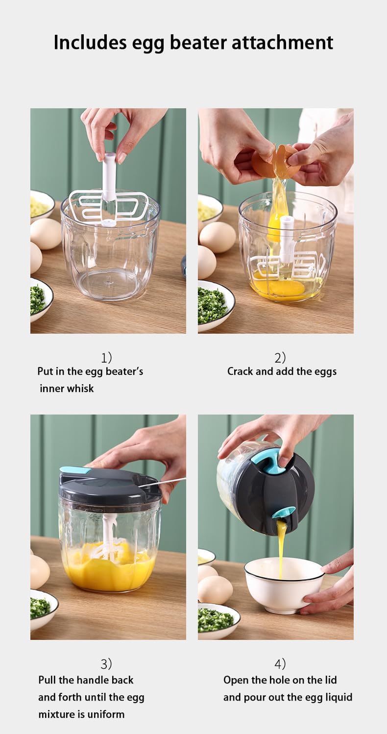 Manual Food Chopper Vegetable Processor, Portable Hand Pull String Garlic Mincer Onion Cutter for Veggies, Ginger, Fruits, Nuts Kitchen Cooking, Herbs, etc., 500ml, Kitchen Cooking Tool