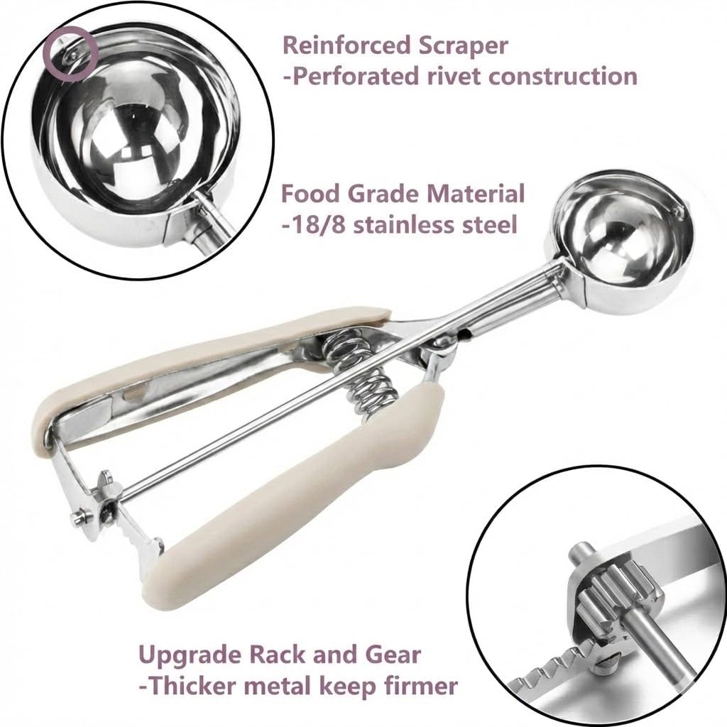 Ice Cream Scoop, 18/8 Stainless Steel Cookie Scoop, Cookie Scoops for Baking, 2 Tbsp/ 30 ml/ 1 oz Cookie Dough Scoop, Ice Cream Scooper with Trigger Release, Cookie Scooper for Baking