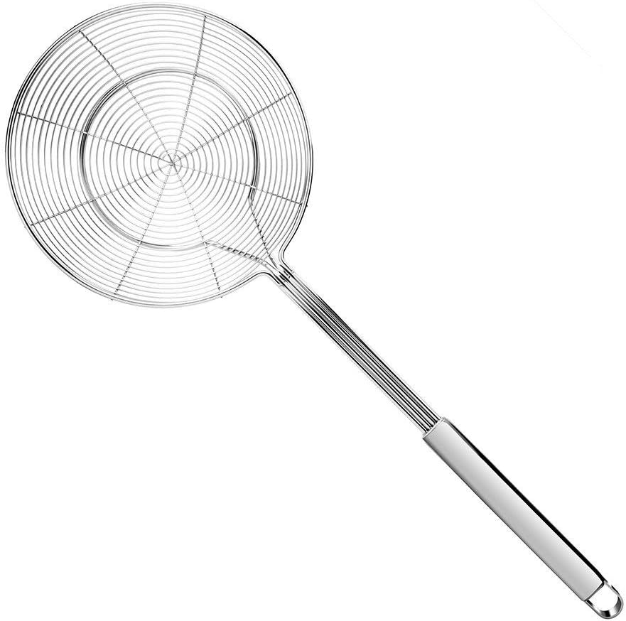 Strainer Skimmer, Stainless Steel Spider Strainer, Ladle for Pasta, Spaghetti, Noodles and Frying in Kitchen – 6 Inches Bowl