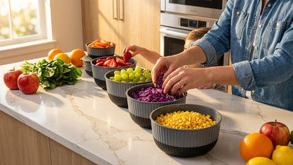 Dora Mixing Bowls with Lids Set, Nesting Kitchen Prep Bowls, BPA Free, Microwave & Dishwasher Safe, Food Prep and Storage Bowl Set – Black