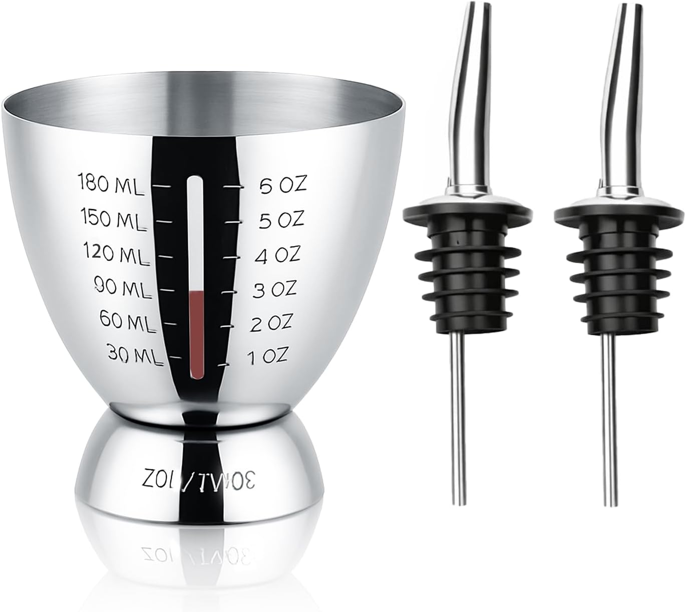 Cocktail Measuring Jigger for Bartending with Graduated Markings 1 oz to 6oz Heavy Duty 18/8 Multi-Unit Measure Stainless Steel Shot Measure Cup