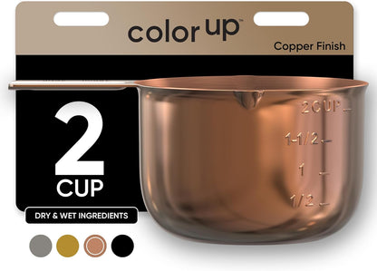 Color Up 2 Cup Measuring Cup, 480ml Stainless Steel Metal, Easy-Pour Spouts, Engraved Markings, Flat Base, Dishwasher Safe, for Dry and Liquid Ingredients