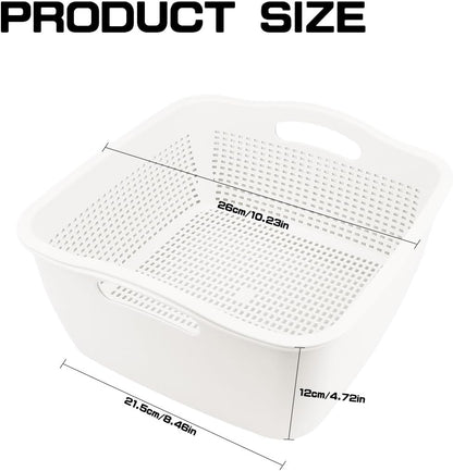 Double-layer Plastic Fruits Vegetable Washing Basket Food Storage Multi-layer Stackable Vegetable Sinks Wash Drain Basket for Kitchen (White)