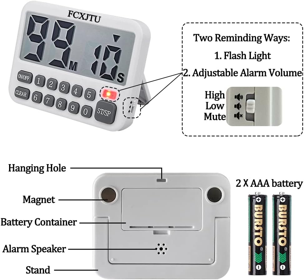 Digital Dual Triple Kitchen Timer, 3 Channels Magnetic Countdown Stopwatch Timer for Cooking, Loud Alarm Large Display Multi Food Memory Timer for Seniors & Teachers Battery Included (Blue)