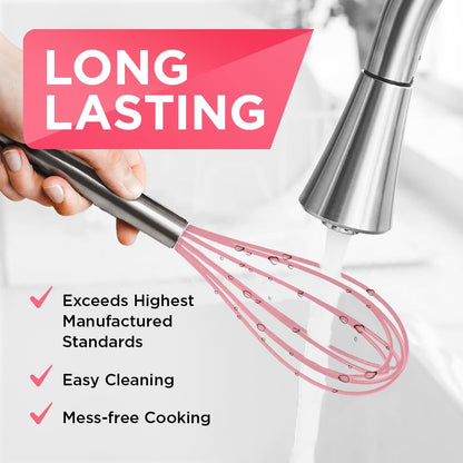 Silicone Whisk Set of 3 - wire whisk for Cooking Non-Scratch - whisks for cooking - Hand Whisk - whisker tool - wisking tool stainless