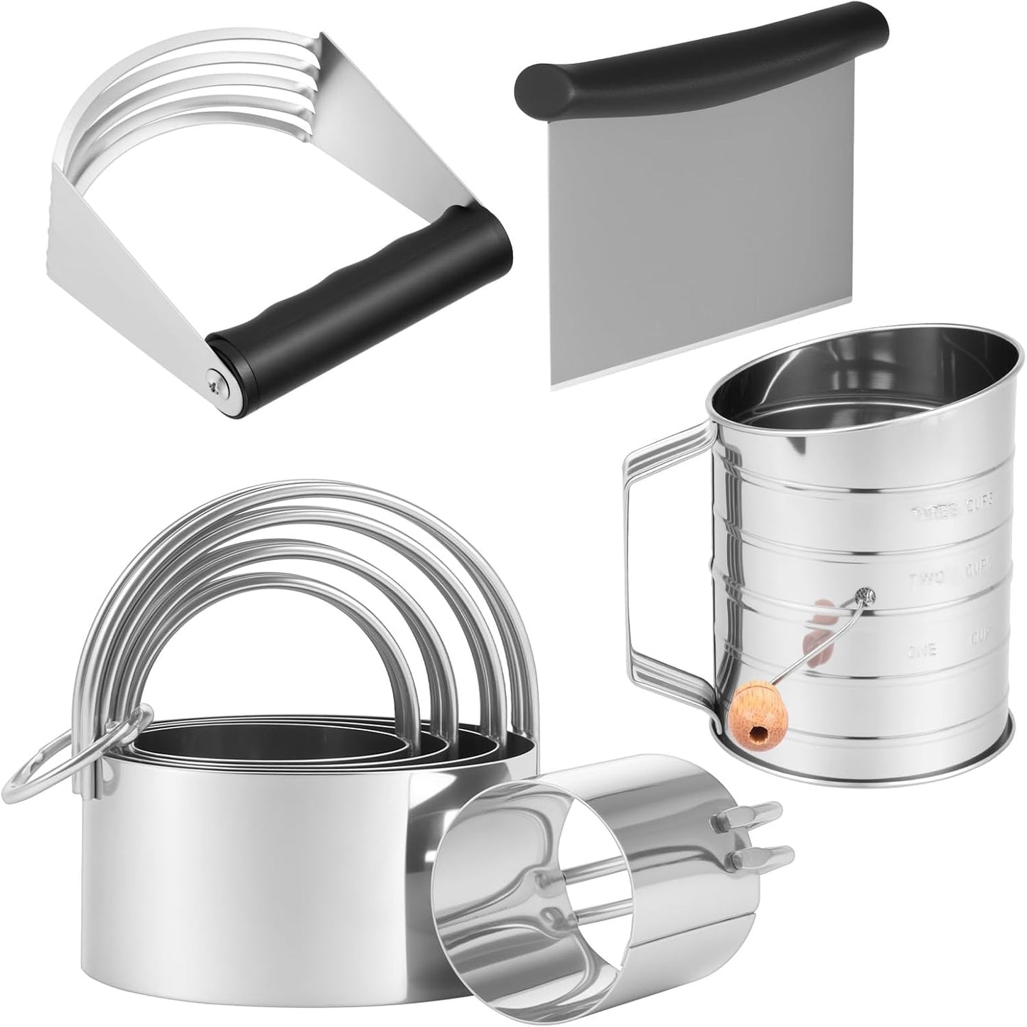Stainless Steel Biscuit Cutter Set, Ergonomic Pastry Scraper and Dough Blender with Non Slip Grip for Biscuits Pie Cookies(style 1)