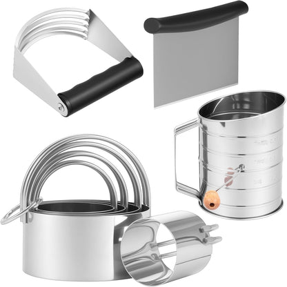 Stainless Steel Biscuit Cutter Set, Ergonomic Pastry Scraper and Dough Blender with Non Slip Grip for Biscuits Pie Cookies(style 1)