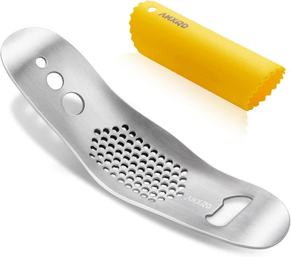Garlic Press Rocker & Silicone Peeler, Stainless Steel Garlic Mincer Crusher Squeezer Kitchen Tool
