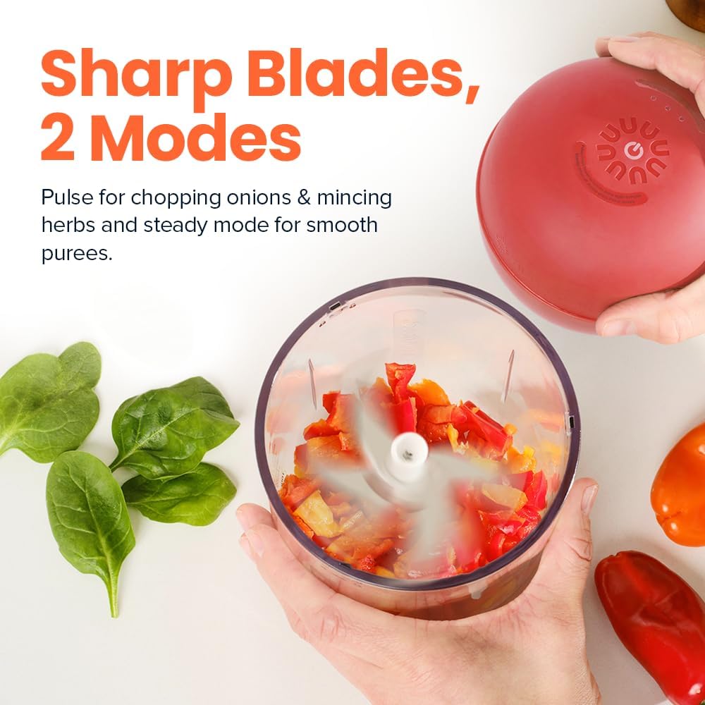 Nutricook Choppi Cordless Electric Vegetable Chopper & Mini Food Processor for Dicing, Shredding, Mincing, and Puree, Portable and Rechargeable, 2-Cup, 500 mL, 4000 mAh Battery, Sage Green