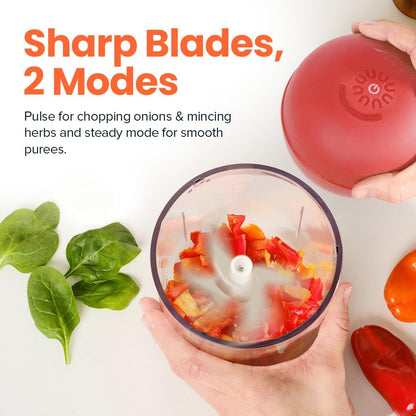 Nutricook Choppi Cordless Electric Vegetable Chopper & Mini Food Processor for Dicing, Shredding, Mincing, and Puree, Portable and Rechargeable, 2-Cup, 500 mL, 4000 mAh Battery, Sage Green