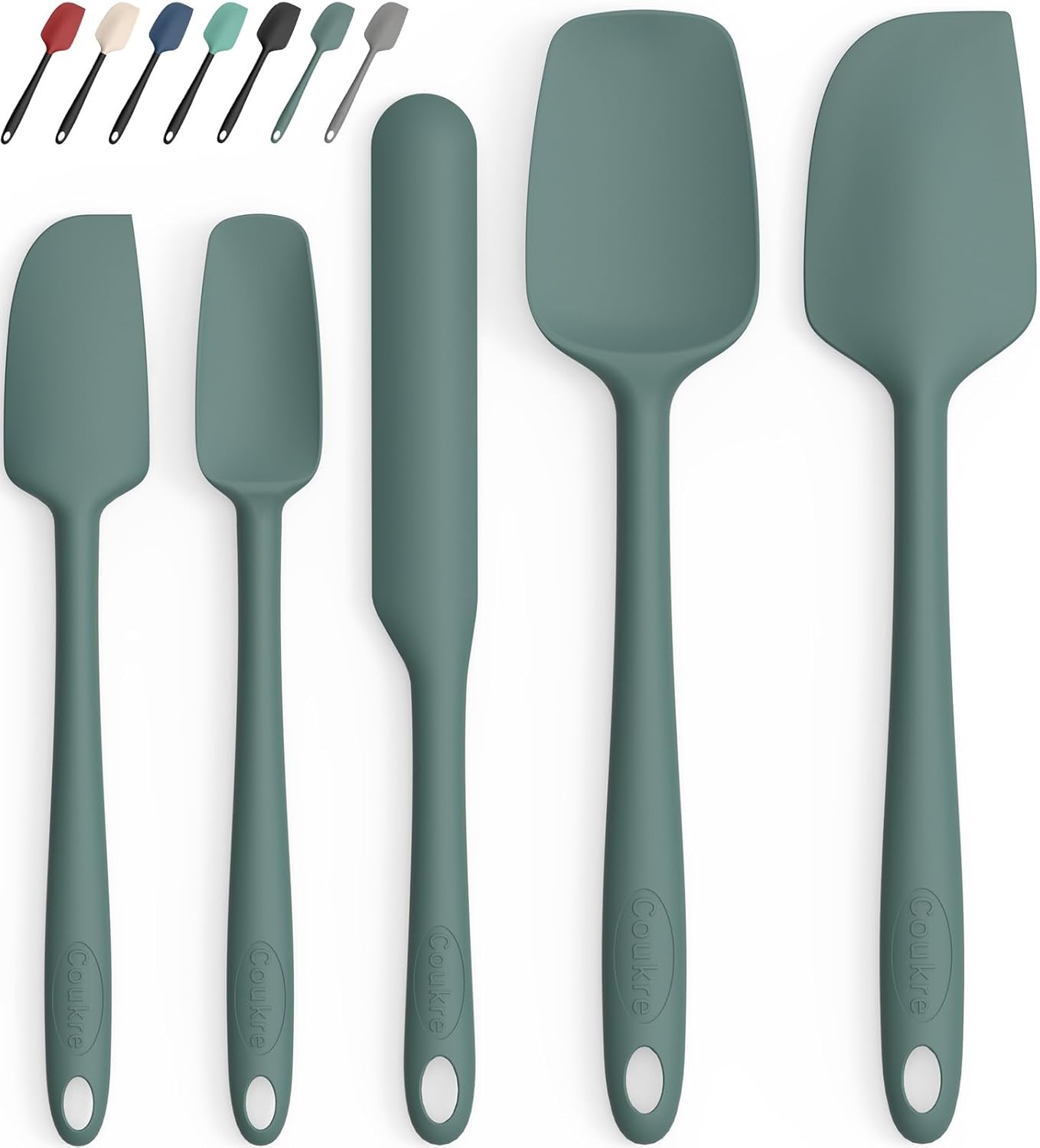 Coukre Silicone Spatula Set of 5,High Temperature Resistant, Food Grade Silicone, Dishwasher Safe, for Baking, Cooking (Pure Colorful A)