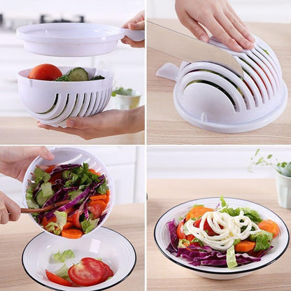 Dependable Industries inc. Essentials Quick Salad Maker Chopper Salad Cutter Bowl Swiftly Dice Fruits & Vegetables, BPA-Free Healthy Meals and Salads in Minutes Multi-functional (Yellow)