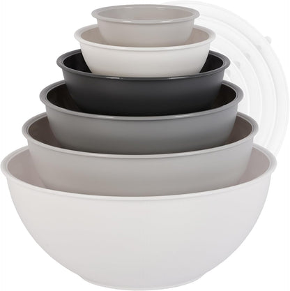 BoxedHome BPA Free Plastic Round Mixing Bowl with Lids, 12 Pack Nesting Bowls with Lids Set, Microwave and Dishwasher Safe Prep & Serving Bowls Great for Mixing, Baking, Serving (Pink, 12pcs)